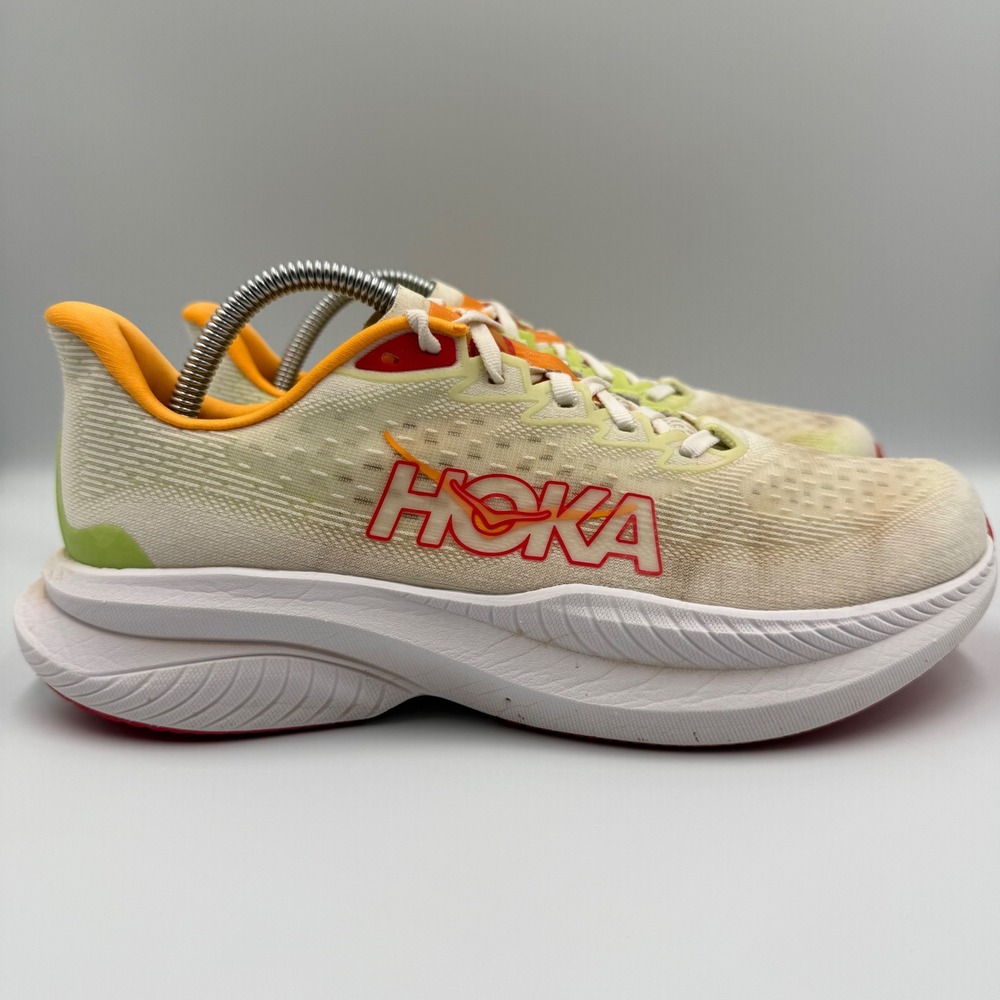 Hoka One One Mach 6 Women's Size 9.5 Running Shoes 1147810 White Lime Orange